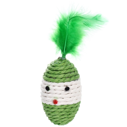 Игрушка - мячик для кошек "ИГРУЛИК", с перышками, цвет зеленый и желтый, 16,5*8*4,5см