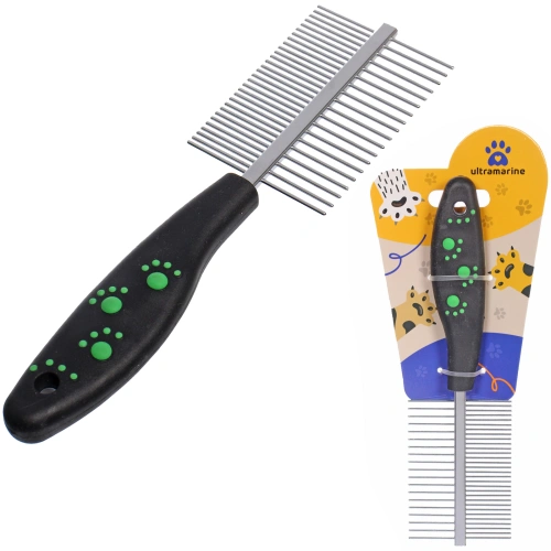 Расческа двухсторонняя для кошек и собак "Алиса", цвет чёрный, 18см (блистер)