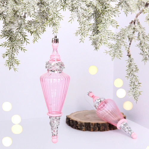 Елочные игрушки "Сияющий кристалл" 5,2*5,2*19 см (набор 2 шт), Розовый
