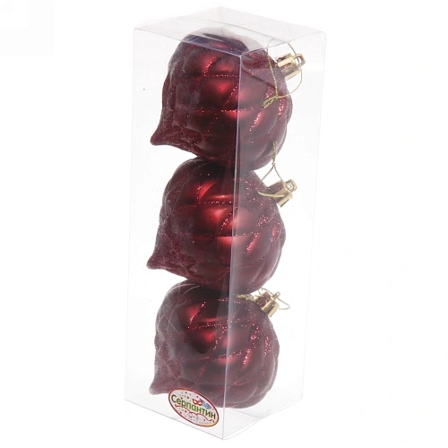 Ёлочные игрушки Юла 8 см (набор 3 шт), рубин_3