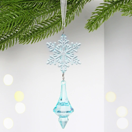 Подвеска "Хрустальная снежинка" 13 см, Голубой