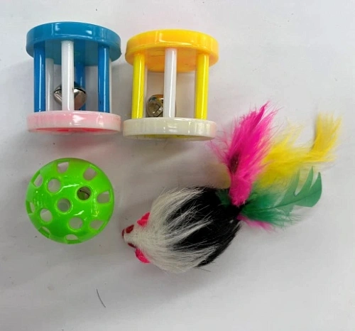 Игрушки в наборе 4шт для кошек "МУРОЧКИН", цвет микс, с бубенчиками и мышка