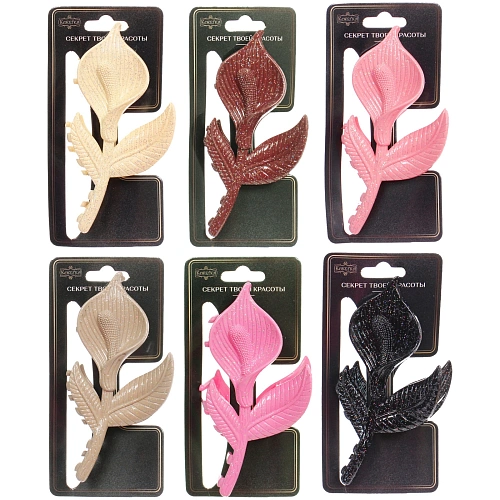 Заколка - краб для волос AKS - SALVATORE, микс 6 цветов, цветок, 125,5см _12