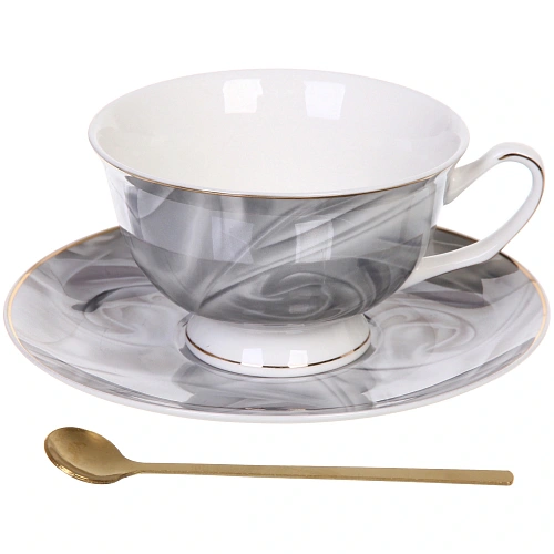 Чайная пара "Поэзия" (кружка 220мл, блюдце,ложка) серая