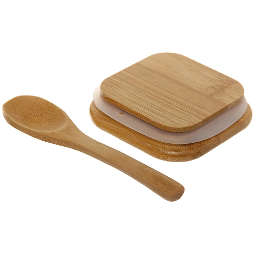 Банка для продуктов стеклянная 550мл Хай-Тек с бамбуковой крышкой и ложкой, квадратная 812см_3