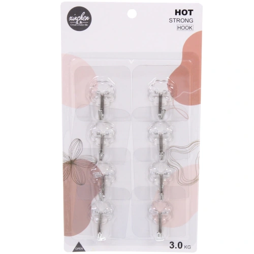 Крючки в наборе 8шт на липкой основе "БАСТОФ", форма квадрат, нагрузка 3кг/5,5см