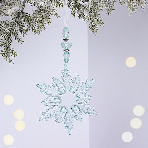 Подвеска "Ажурная снежинка" 16 см, Голубой