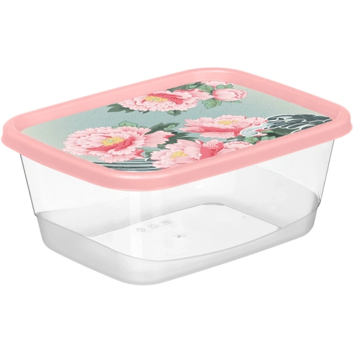 Контейнер для продуктов прямоугольный 0,85л с декором "Сад пионов" (розовый) 223151608/04