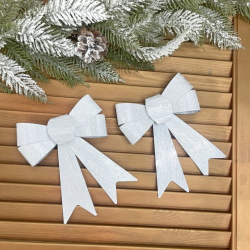 Бант на ёлку "Серебряный блеск" 14 см (набор 2 шт)