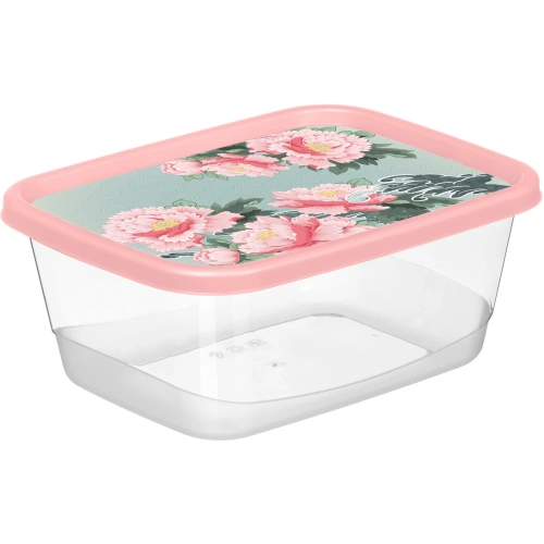 Контейнер для продуктов прямоугольный 1,5л с декором "Сад пионов" (розовый) 223151708/04