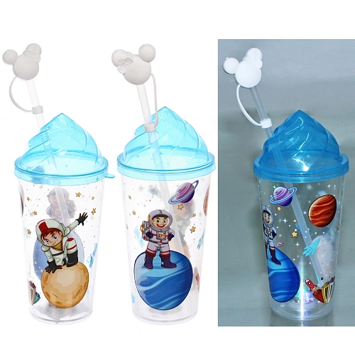 Стакан пластиковый 500мл "Космонавт" с трубочкой