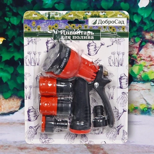 Набор для полива (распылитель-пистолет 8 режимов,2 соединителя,адаптер на 12) ДоброСад_10