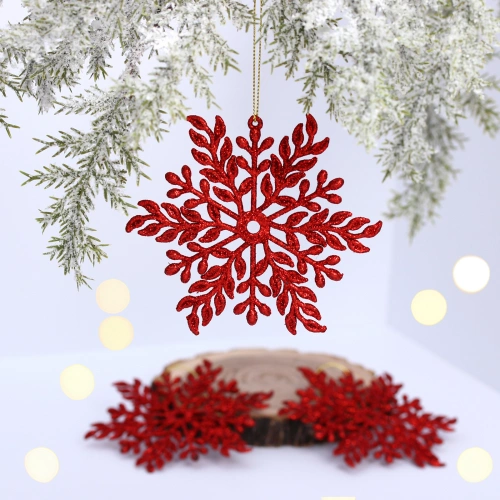 Подвеска "Волшебная снежинка" 11,5 см (набор 3 шт), Красный