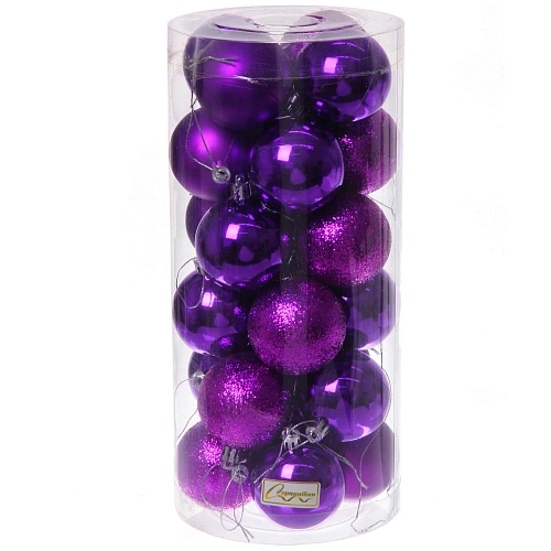 Новогодние шары 6 см (набор 24 шт) Микс фактур, фиолетовый_15