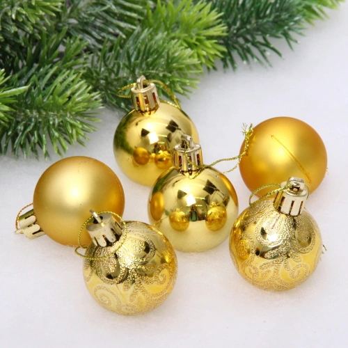 Новогодние шары 4 см (набор 6 шт) "Микс фактур", золотой