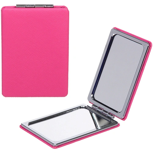 Зеркало косметическое двойное "ФРАТЕЛЛИ", прямоугольник, цвет розовый, 9*6см (пакет с подвесом)