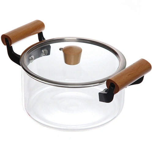 Кастрюля из боросиликатного стекла 2,5л Хай-Тек с деревянными ручками_10