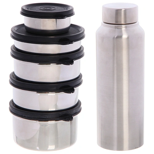 Набор Туриста (бутылка для воды 800мл +5мисок) из нержавеющей стали в чехле_4