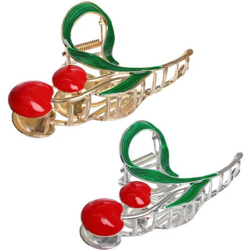 Заколка-краб для волос "AKS - DesignPRO", вишенки, цвет золото и хром, 11*5.7см