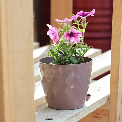 Горшок для цветов пластиковый 1,5л d-14см Румба мокко_2