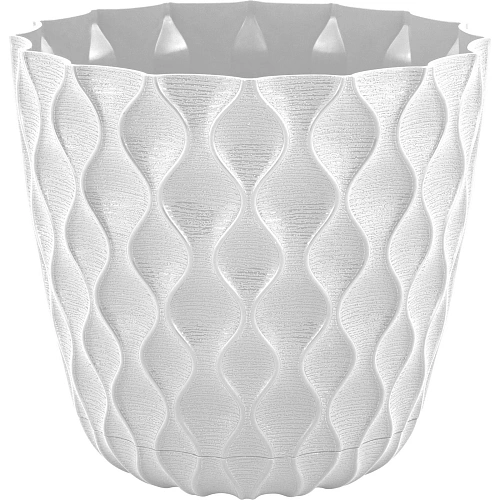 Горшок для цветов пластиковый 1,4л d-14,5см "Wave" с дренажной сеткой и съемным поддоном, белоснежный жасмин