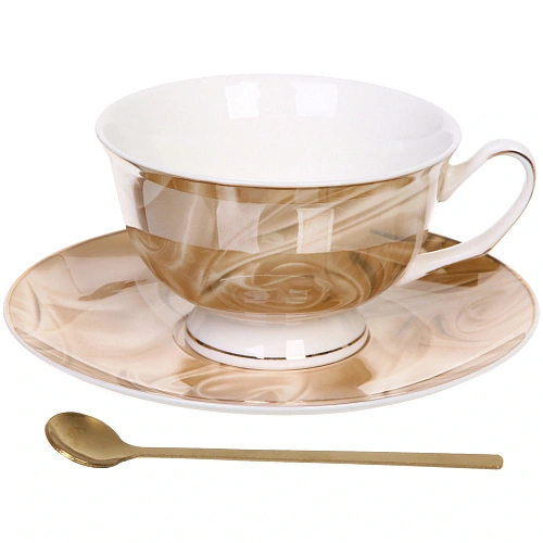 Чайная пара "Поэзия" (кружка 220мл, блюдце,ложка) бежевая