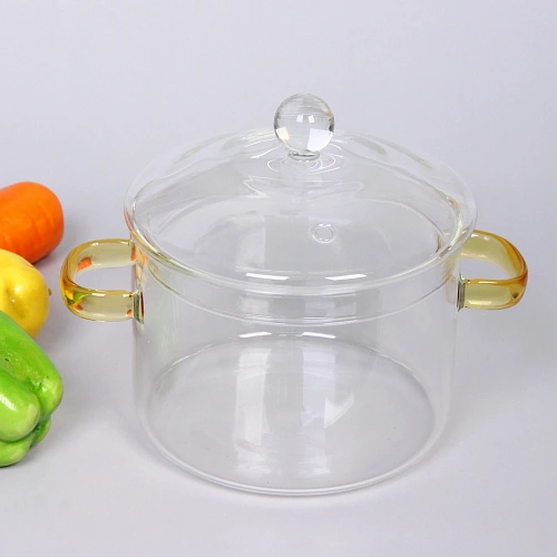 Кастрюля из боросиликатного стекла 1,5л Хай-Тек со стеклянными жёлтыми ручками_10