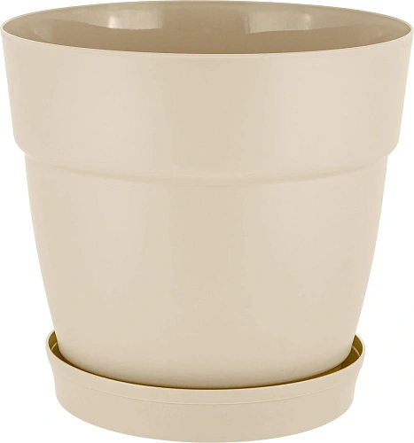Горшок для цветов пластиковый 2л d-17см "Villa de Fiori" с фиксируемым поддоном, калифорнийский миндаль
