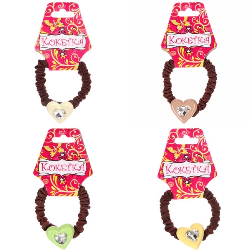 Резинка для волос 1шт "Франка", цвет коричневый, серце микс, d-5,5см