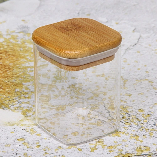 Банка для продуктов стеклянная 200мл Хай-Тек с бамбуковой крышкой, квадратная 68см_4