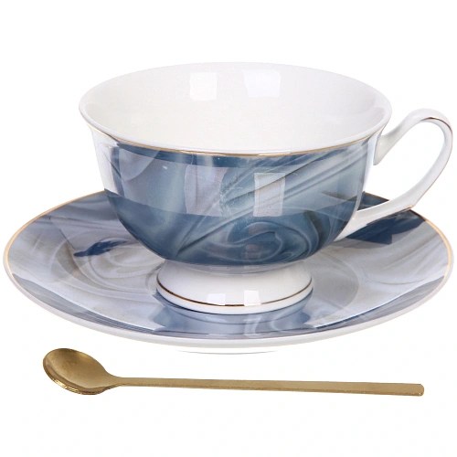 Чайная пара "Поэзия"" (кружка 220мл, блюдце,ложка) синяя