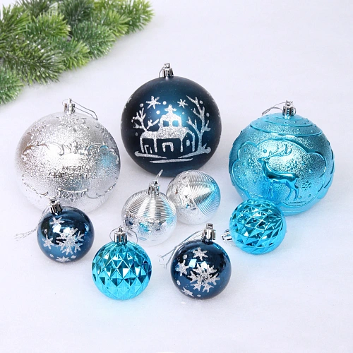 Набор шаров Winter ice 10 см + 5 см (15 предметов), СереброСапфирГолубой_4