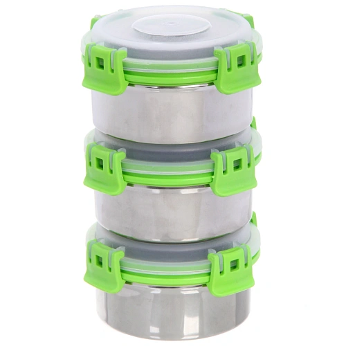 Набор Ланч-бокс 3шт 106см из нержавеющей стали с пластиковой крышкой в чехле_5