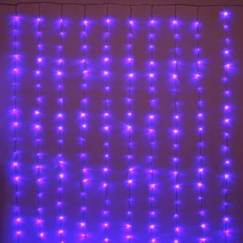 Гирлянда для дома ЗАНАВЕС "Водопад" ш1,5* в2,5 м 240 ламп LED, прозрач.пров, 8 реж, IP-20, Синий (возможность соединения)