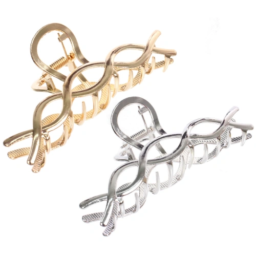 Заколка - краб для волос на блистере "PREMIUM", монако, цвет серебро и золото, 10см