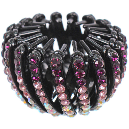 Заколка - автомат пластиковая KLEVER, цвет черный со стразами пудра, 714см (в пакете с подвесом)_4