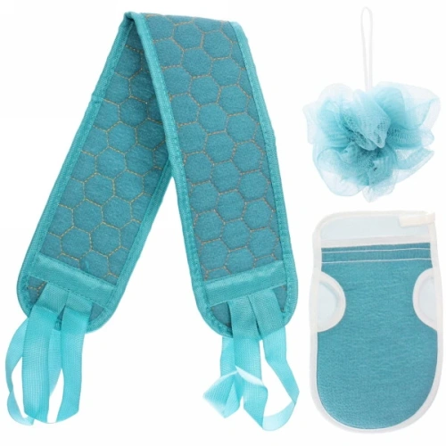 Набор массажных мочалок 3шт "Уход за телом", цвет голубой, 21,5*13см, 80*9см,12см