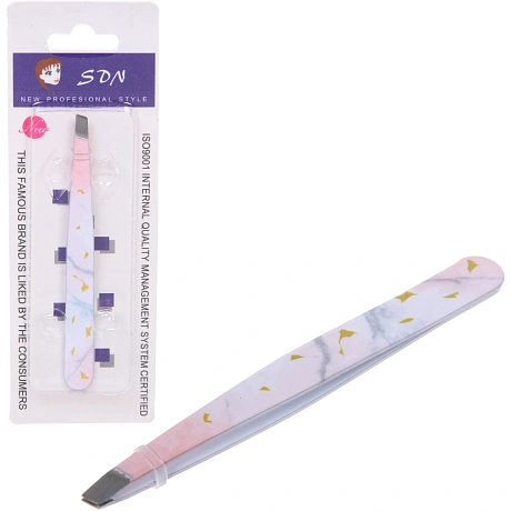 Пинцет для бровей из нержавеющей стали на блистере "Bon Kapriz SK", скошеный, цвет как на фото, 9,5см