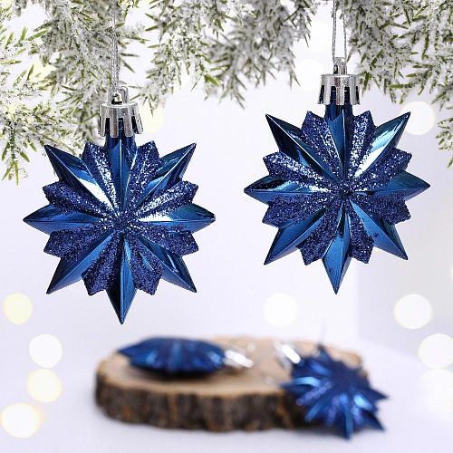 Ёлочные игрушки "Таинственное очарование" Звезда остроконечная 6 см (набор 4 шт), сапфир