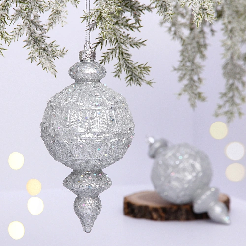 Ёлочные игрушки VERSAILLES "Снежная капля" 16*8 см (набор 2 шт), Серебро