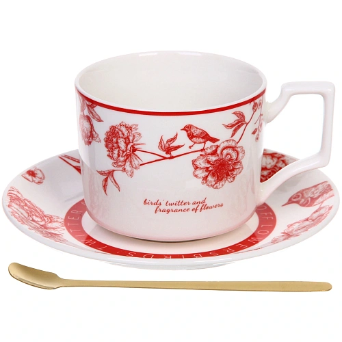 Чайная пара Шарм (кружка 270мл, блюдце,ложка) красная_2