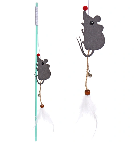 Игрушка - дразнилка на палочке "ЦапЦап", мышка, цвет серый, 45*85см 