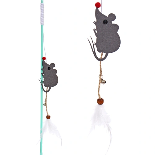 Игрушка - дразнилка на палочке "ЦапЦап", мышка, цвет серый, 45*85см 