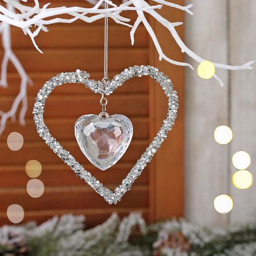 Подвеска "Мерцающее сердце" 9*10 см, Серебро