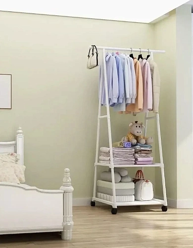 Вешалка гардеробная напольная на колёсах с полкой "ПЕРФЕКТХАУС", цвет белый, нагрузка 15кг и 5кг на полку, 55*42*160см