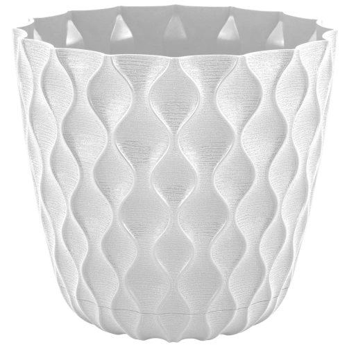 Горшок для цветов пластиковый 0,65л d-11,5см "Wave" с дренажной сеткой и съемным поддоном, утренний туман