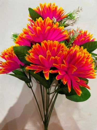 Искусственные цветы "Цветочная мелодия" Хризантемы 43см 10 цветков сиреневый неон