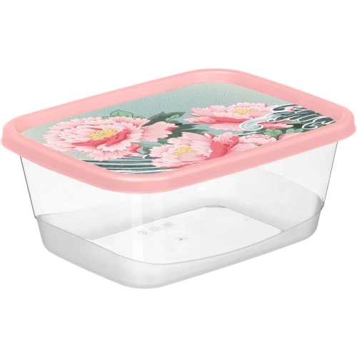 Контейнер для продуктов прямоугольный 0,5л с декором "Сад пионов" (розовый) 223151508/04