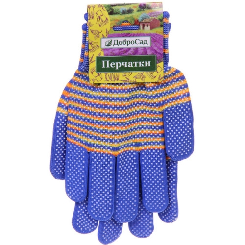 Перчатки нейлоновые "Садовник" с ПВХ точкой, синие 8 р-р ДоброСад