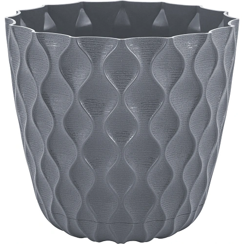 Горшок для цветов пластиковый 1,4л d-14,5см "Wave" с дренажной сеткой и съемным поддоном, вулканический серый